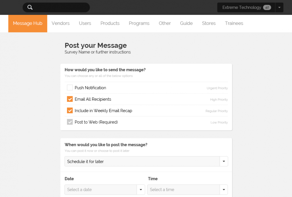 Message Hub Vendor Portal